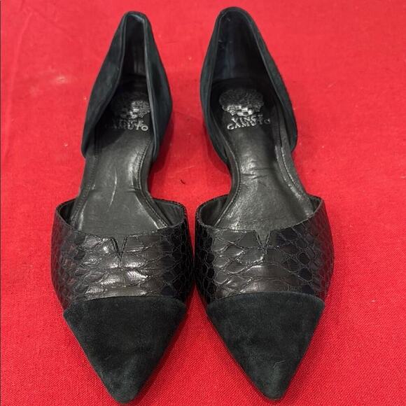 Vince Camuto Black Suede Flats with d'Orsay Cut - Picture 1 of 4
